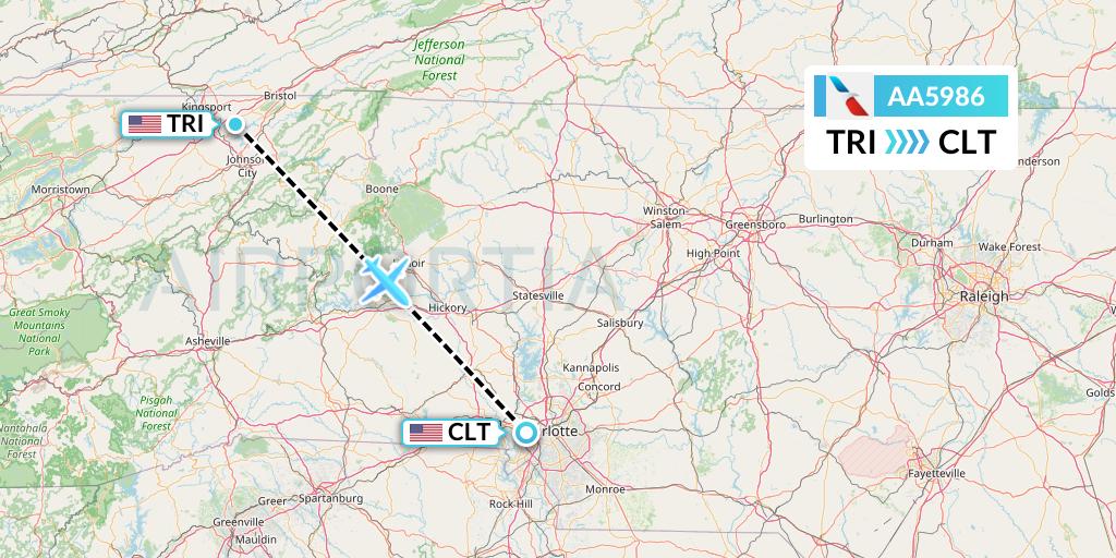 AA5986 American Airlines Flight Map: Blountville to Charlotte