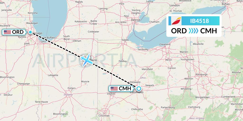 IB4518 Iberia Flight Map: Chicago to Columbus