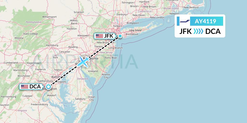 AY4119 Finnair Flight Map: New York to Washington