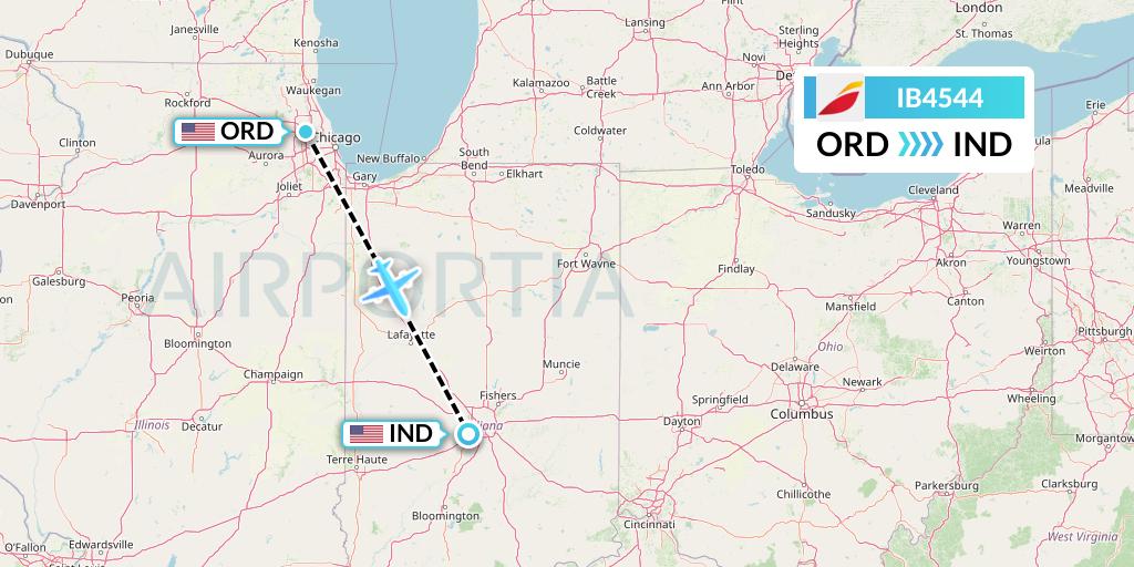 IB4544 Iberia Flight Map: Chicago to Indianapolis