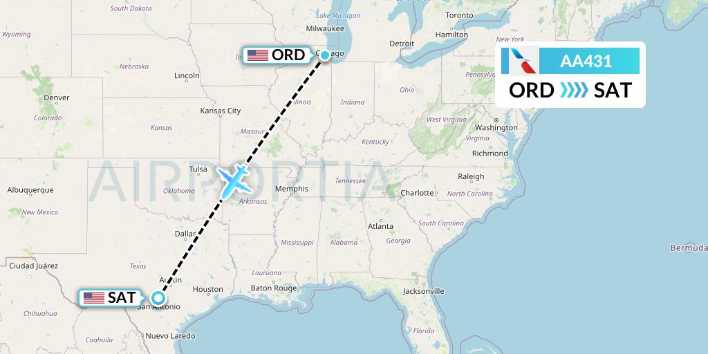 AA431 American Airlines Flight Map: Chicago to San Antonio