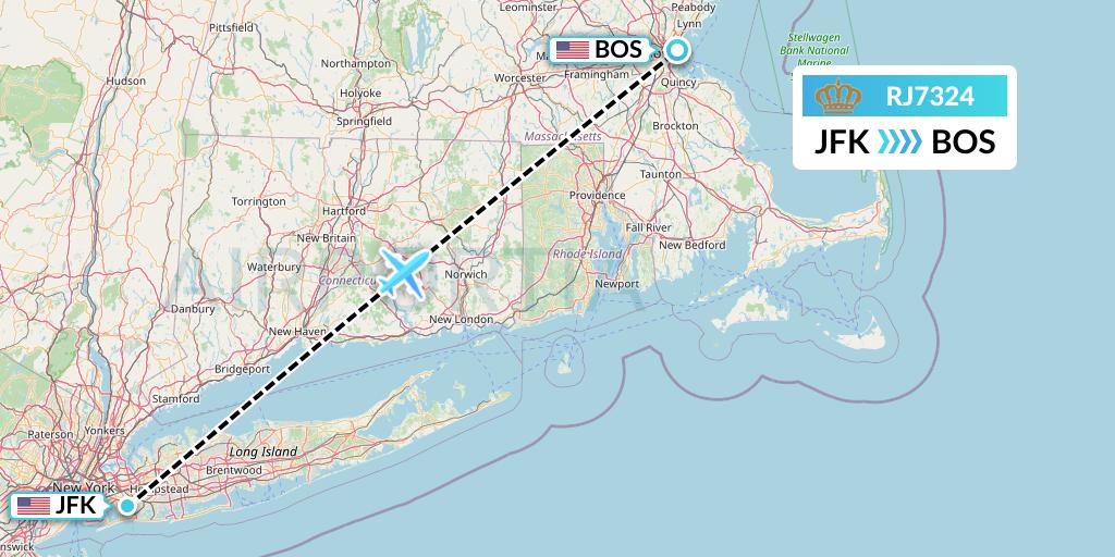 RJ7324 Royal Jordanian Flight Map: New York to Boston