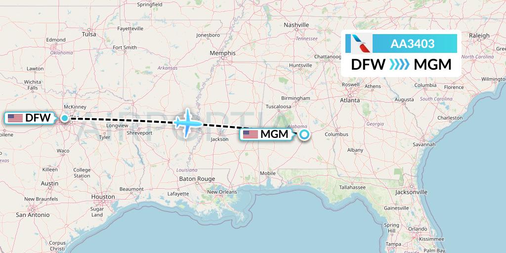 AA3403 American Airlines Flight Map: Dallas to Montgomery