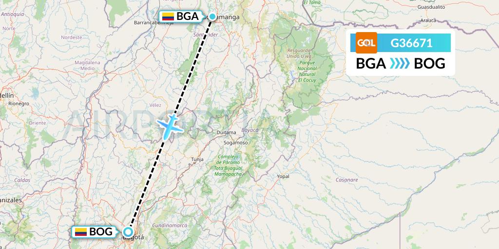 G36671 GOL Transportes Aeros Flight Map: Bucaramanga to Bogota