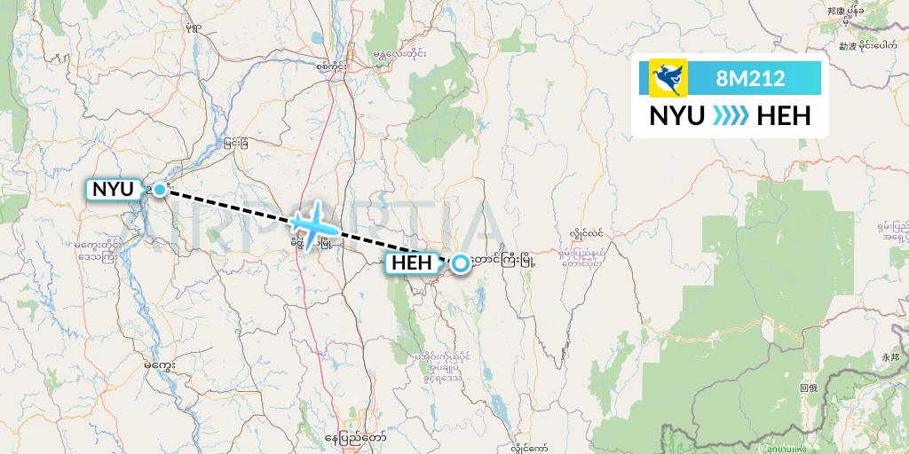 8M212 Myanmar Airways International Flight Map: Nyaung U to Heho