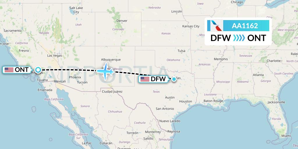 AA1162 American Airlines Flight Map: Dallas to Ontario