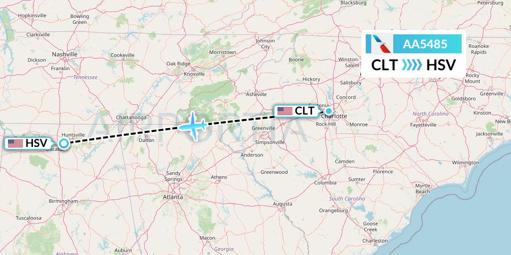 AA5485 American Airlines Flight Map: Charlotte to Huntsville