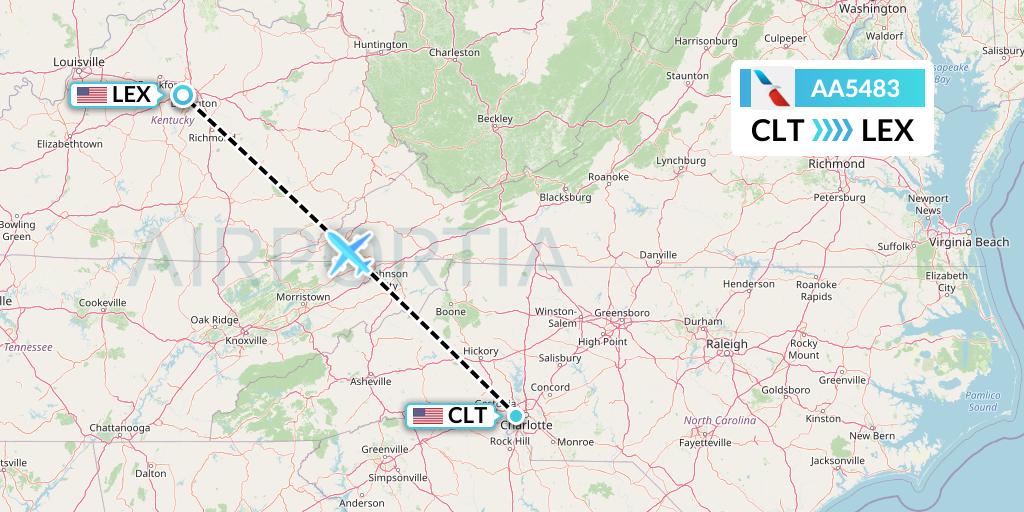 AA5483 American Airlines Flight Map: Charlotte to Lexington