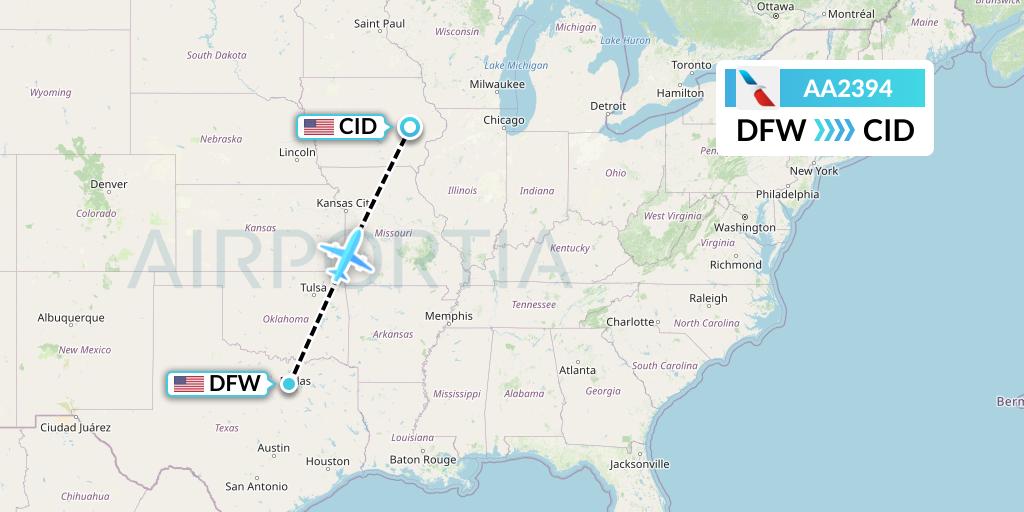 AA2394 American Airlines Flight Map: Dallas to Cedar Rapids