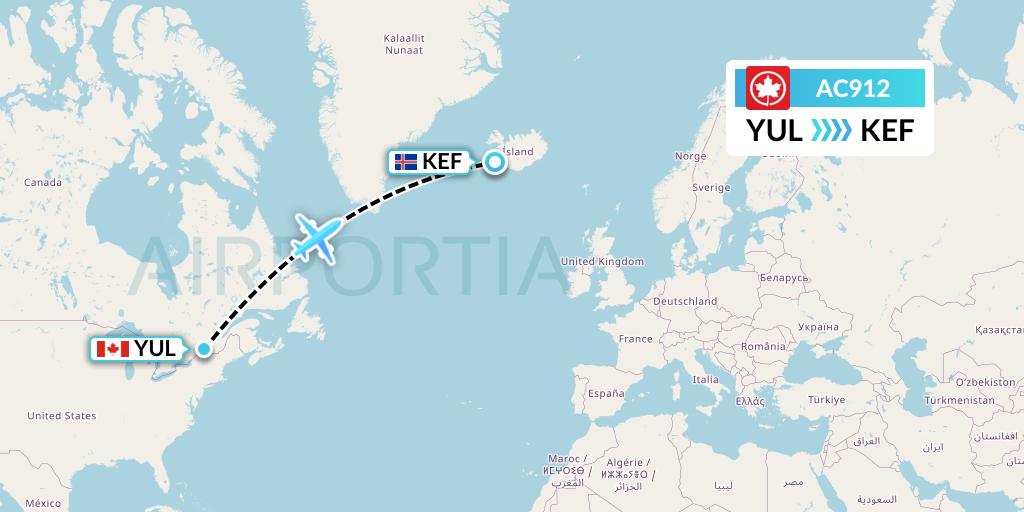 AC912 Air Canada Flight Map: Montreal to Reykjavik