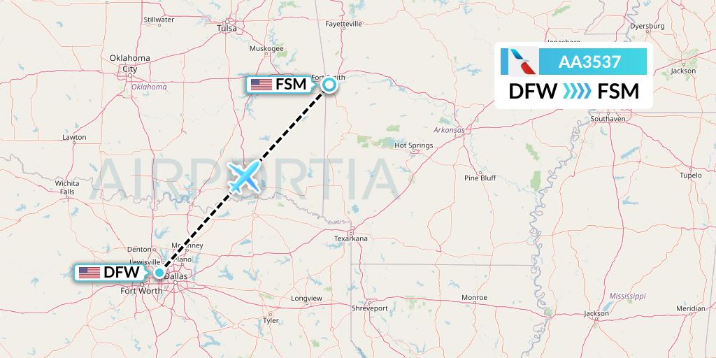 AA3537 American Airlines Flight Map: Dallas to Fort Smith