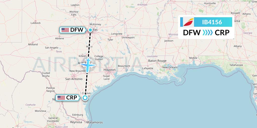 IB4156 Iberia Flight Map: Dallas to Corpus Christi