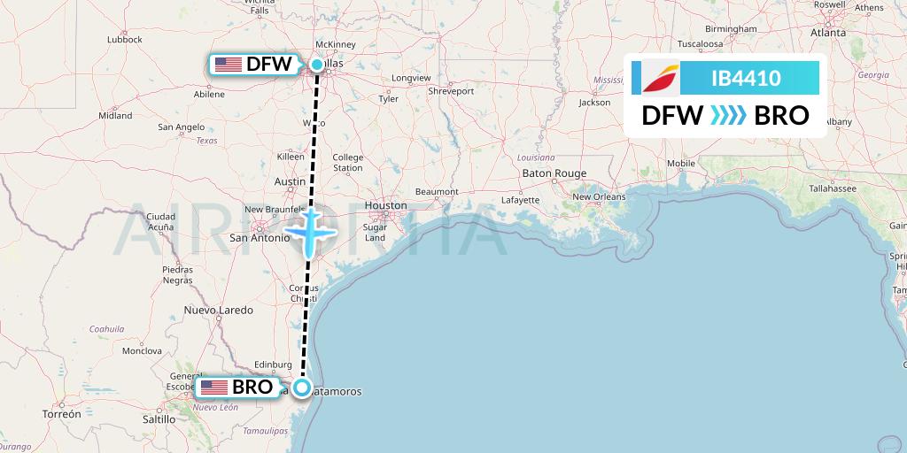 IB4410 Iberia Flight Map: Dallas to Brownsville