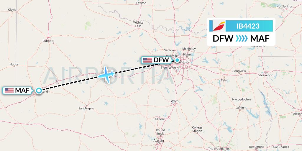 IB4423 Iberia Flight Map: Dallas to Midland