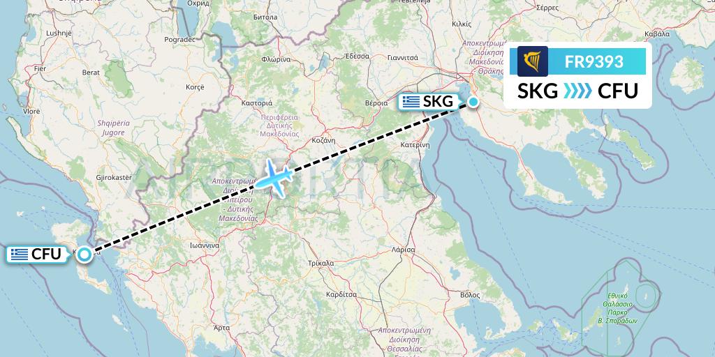 FR9393 Ryanair Flight Map: Thessaloniki to Corfu