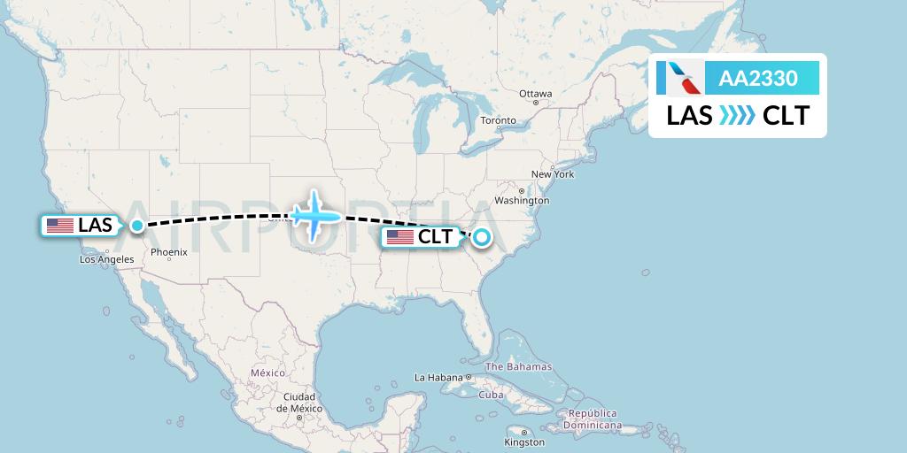 AA2330 American Airlines Flight Map: Las Vegas to Charlotte