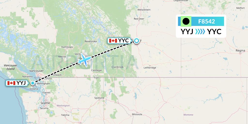 F8542 Flair Airlines Flight Map: Victoria to Calgary