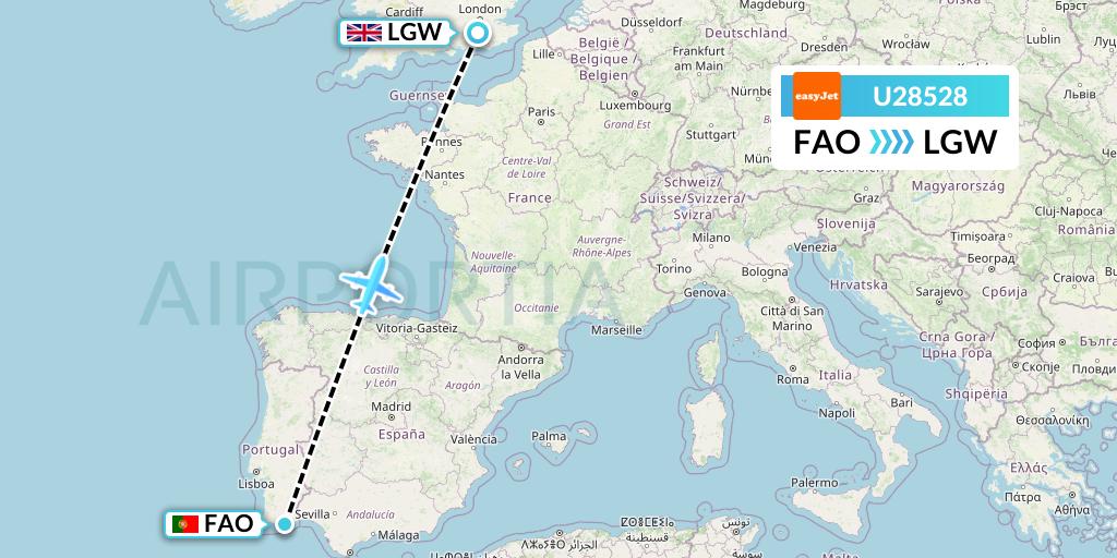 U28528 EasyJet Flight Map: Faro to London
