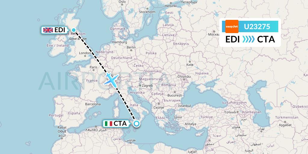 U23275 EasyJet Flight Map: Edinburgh to Catania