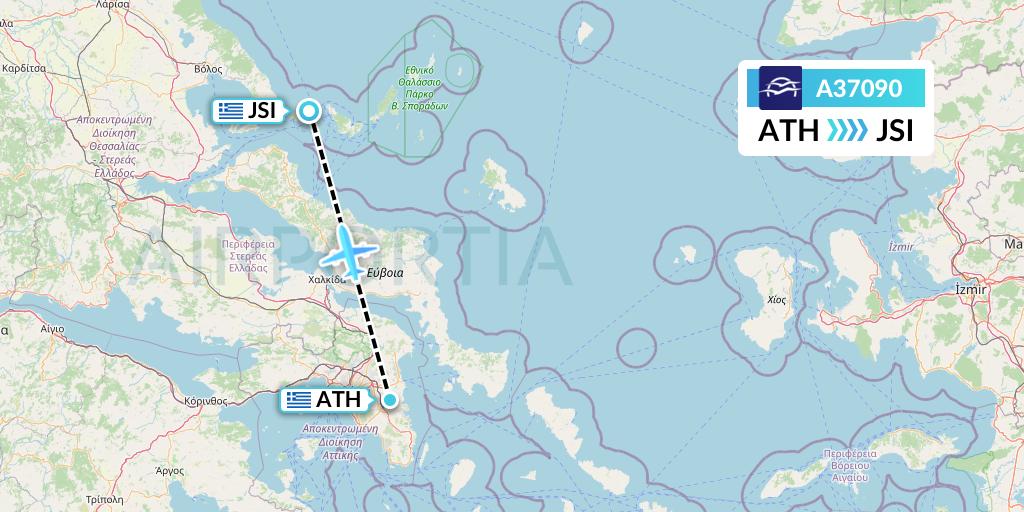 A37090 Aegean Airlines Flight Map: Athens to Skiathos