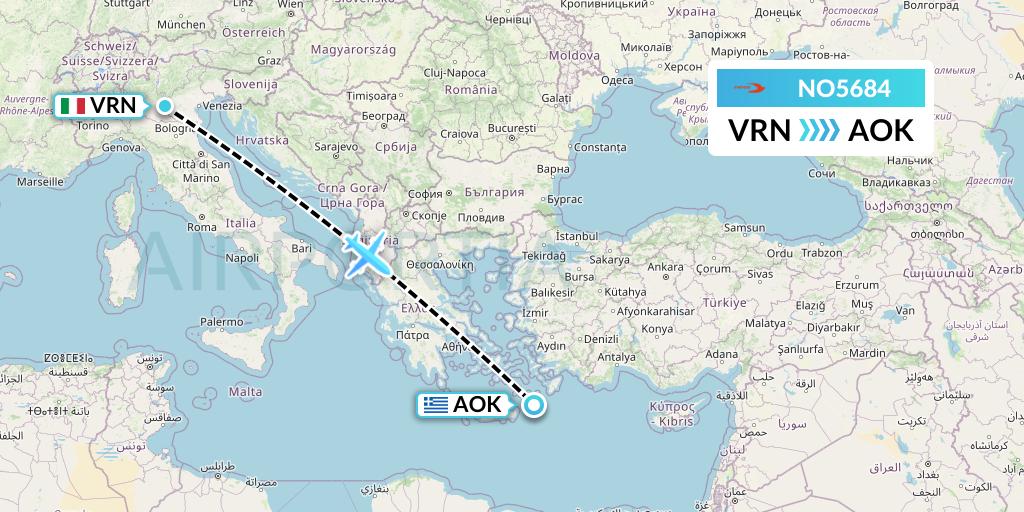 NO5684 Neos Flight Map: Verona to Karpathos