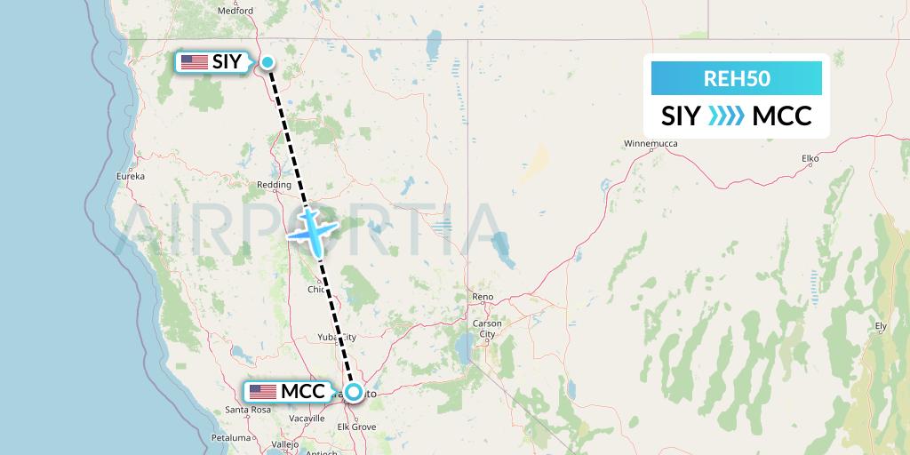 REH50 Reach Air Medical Services Flight Map: Montague to Sacramento
