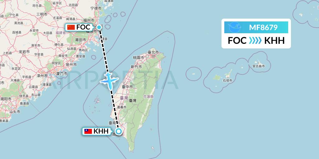 MF8679 Xiamen Airlines Flight Map: Fuzhou to Kaohsiung