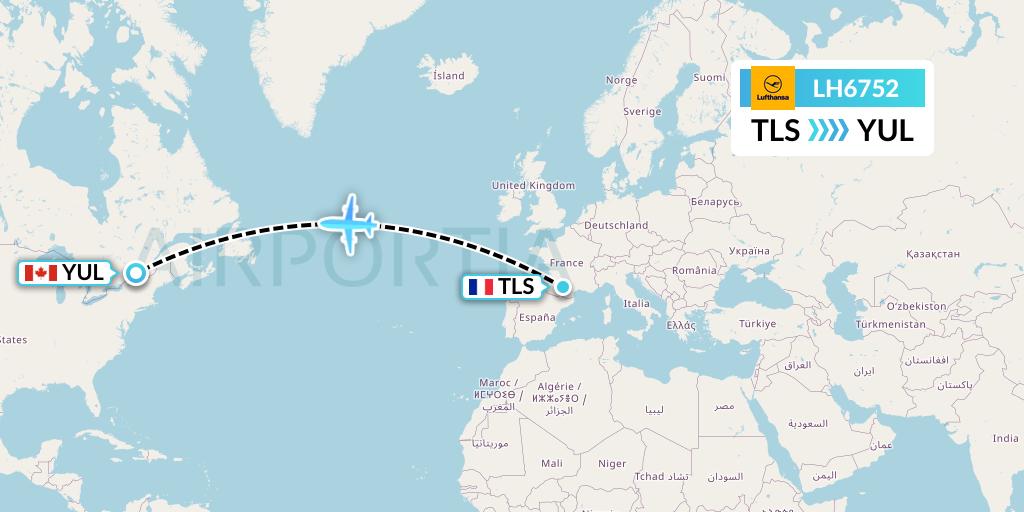 LH6752 Lufthansa Flight Map: Toulouse to Montreal
