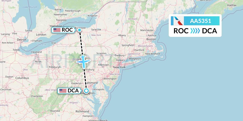 AA5351 American Airlines Flight Map: Rochester to Washington