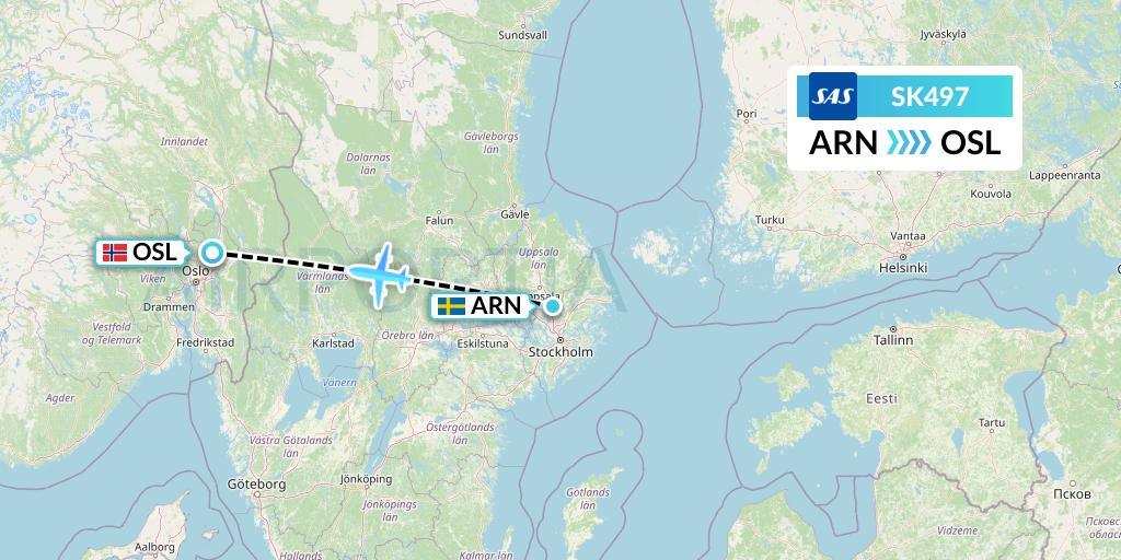 SK497 SAS Flight Map: Stockholm to Oslo