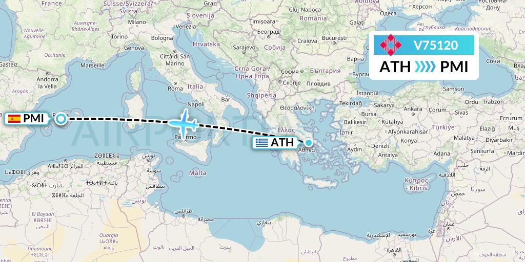 V75120 Volotea Flight Map: Athens to Palma de Mallorca