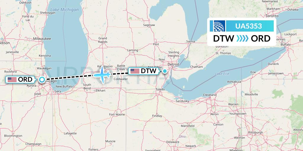 UA5353 United Airlines Flight Map: Detroit to Chicago