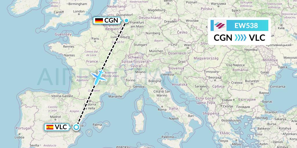 EW538 Eurowings Flight Map: Cologne to Valencia