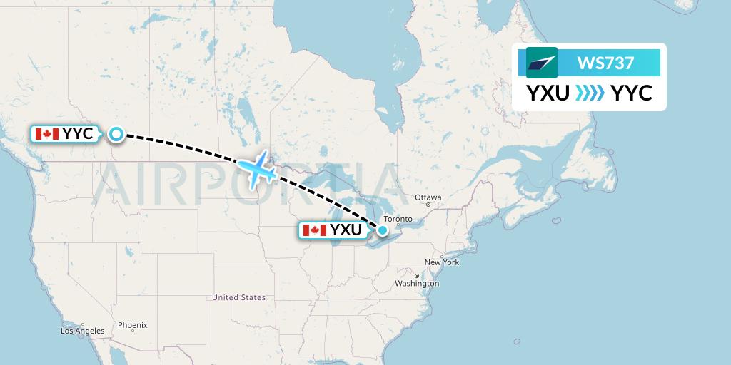 WS737 WestJet Flight Map: London to Calgary