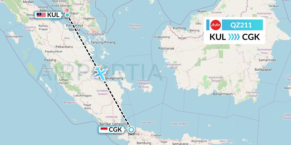 QZ211 Indonesia AirAsia Flight Map: Kuala Lumpur to Jakarta