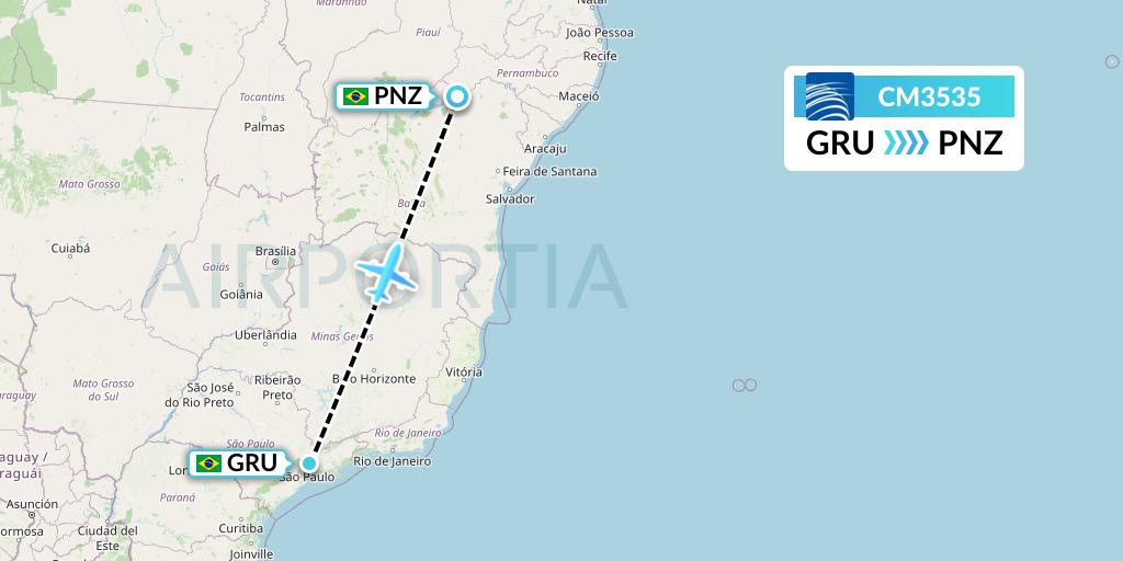 CM3535 Copa Airlines Flight Map: Sao Paulo to Petrolina