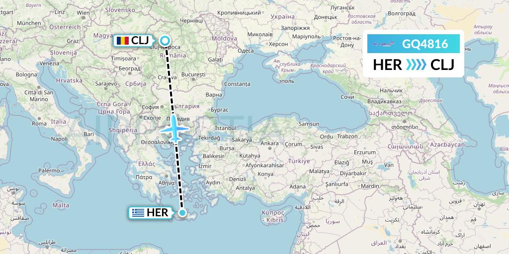 GQ4816 Sky Express (Greece) Flight Map: Heraklion to Cluj-Napoca