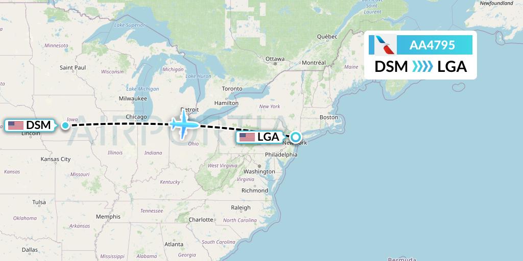 AA4795 American Airlines Flight Map: Des Moines to New York