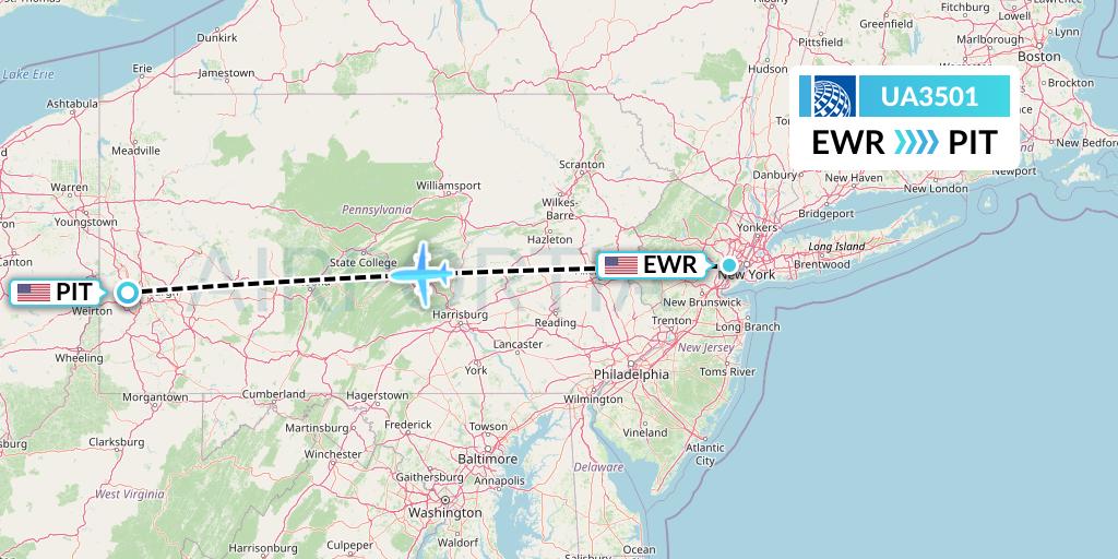 UA3501 United Airlines Flight Map: New York to Pittsburgh
