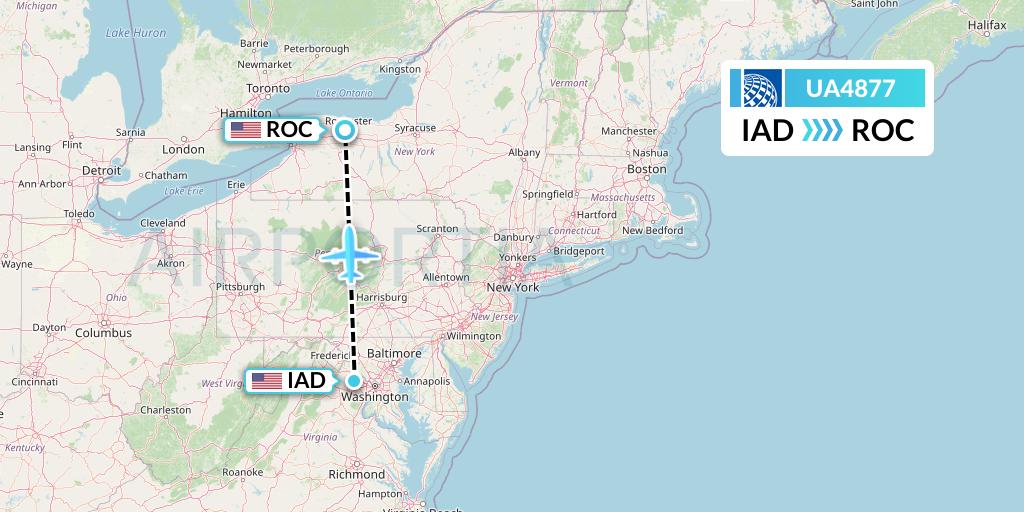 UA4877 United Airlines Flight Map: Washington to Rochester