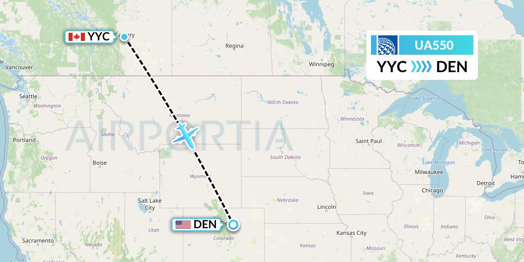 UA550 United Airlines Flight Map: Calgary to Denver