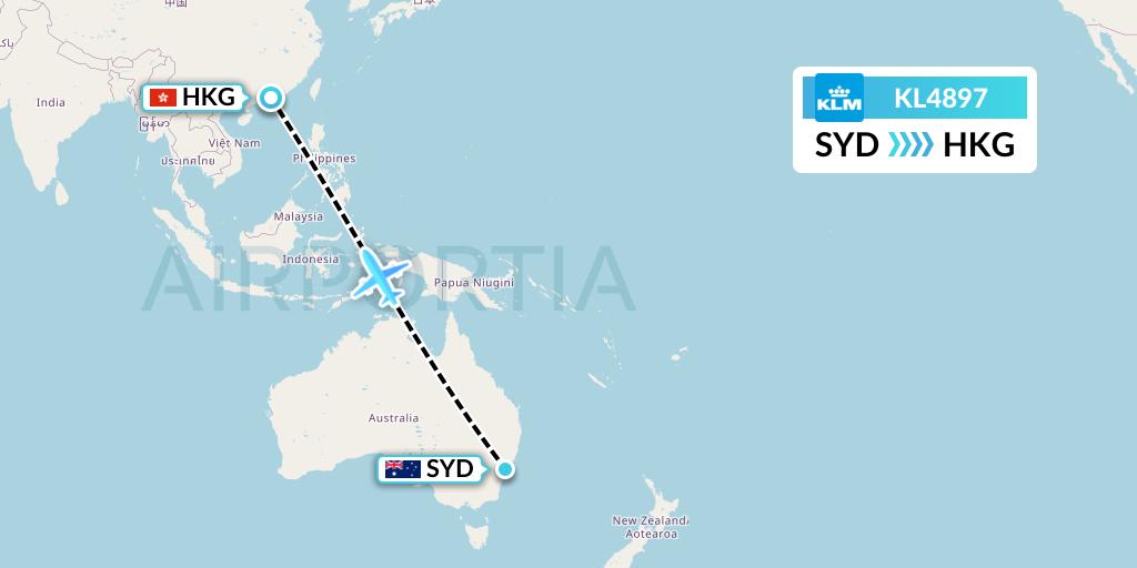 KL4897 KLM Flight Map: Sydney to Hong Kong