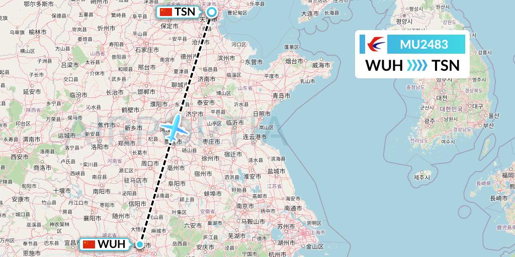 MU2483 China Eastern Airlines Flight Map: Wuhan to Tianjin