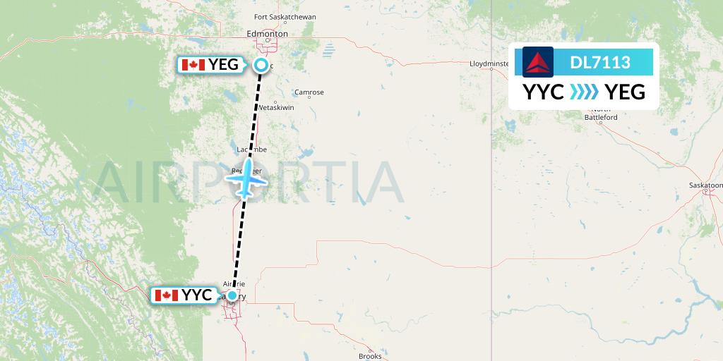 DL7113 Delta Air Lines Flight Map: Calgary to Edmonton