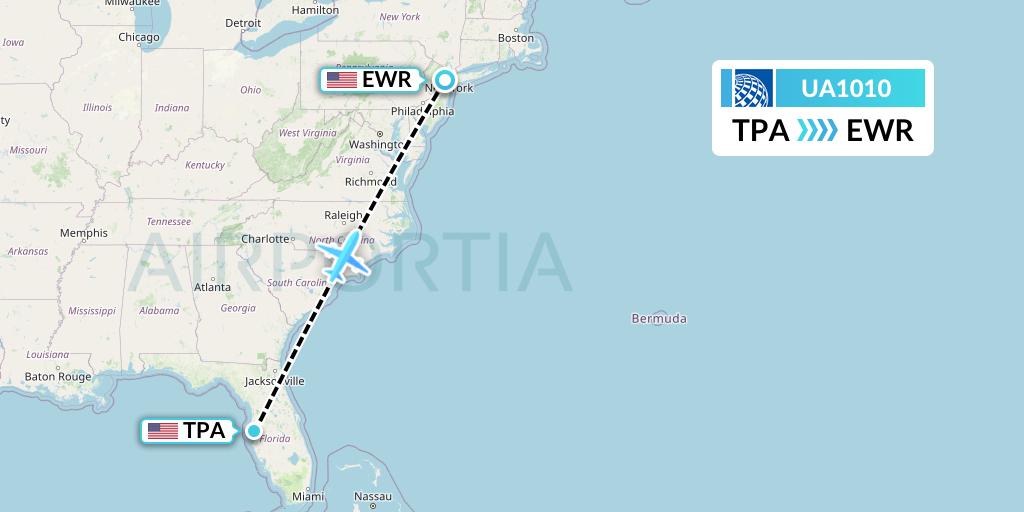 UA1010 United Airlines Flight Map: Tampa to New York
