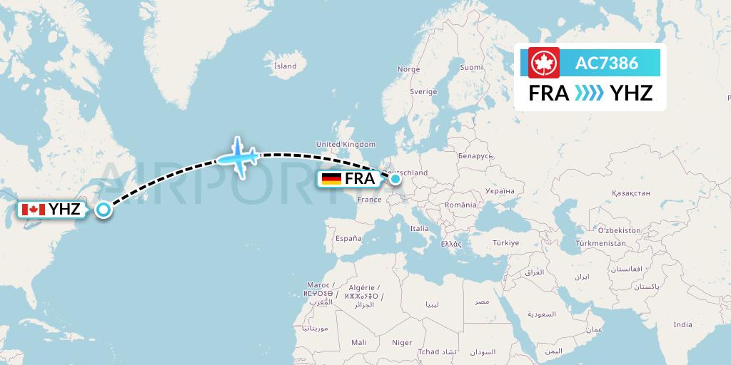 AC7386 Air Canada Flight Map: Frankfurt to Halifax