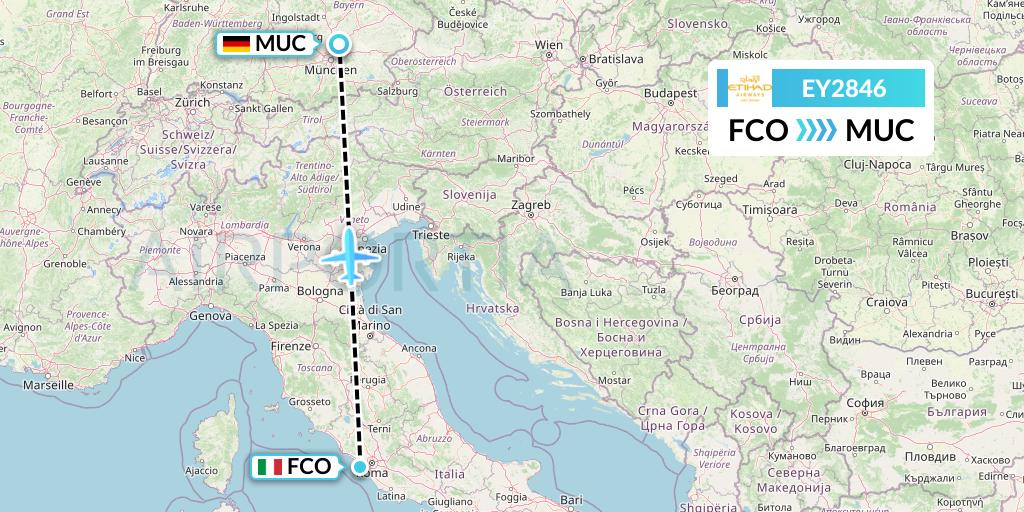 EY2846 Etihad Airways Flight Map: Rome to Munich