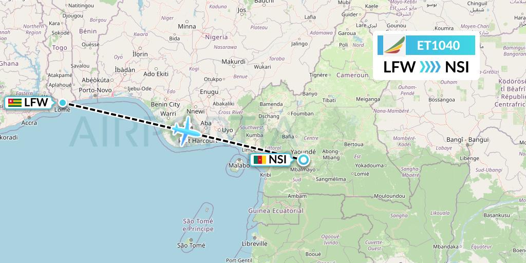 ET1040 Ethiopian Airlines Flight Map: Lome to Yaounde