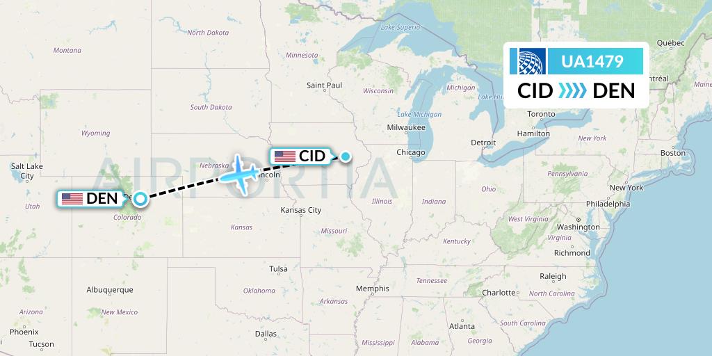 UA1479 United Airlines Flight Map: Cedar Rapids to Denver