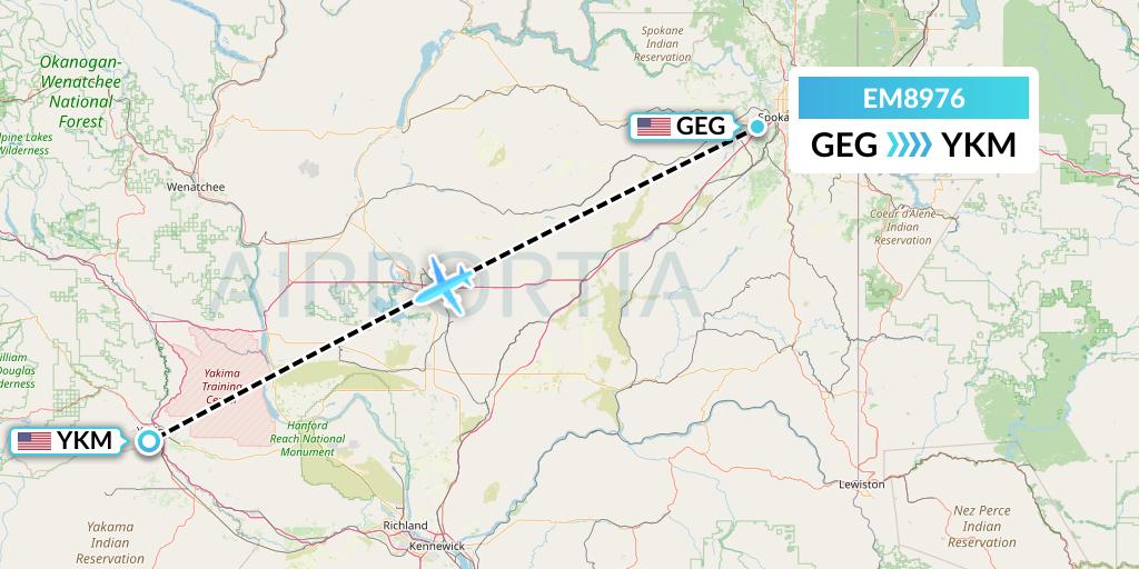 EM8976 Empire Airlines Flight Map: Spokane to Yakima